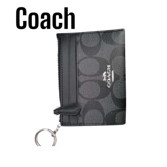 Coach Black Key & Card Holder w/Zippered change purse & Signature Monogram - Picture 1 of 2